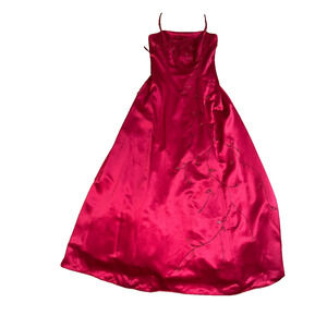 Niki Livas Y2K Magenta Red floral bead formal prom dress Size 8 A000962